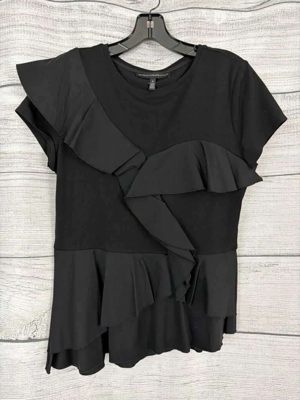 Black Ruffle Short-Sleeve Women’s Top